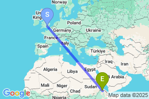 Map of the flight from London Heathrow to Axum