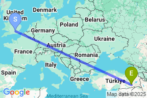 Map of the flight from London Heathrow to Batman