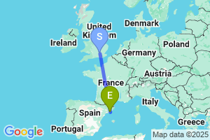 Map of the flight from London Heathrow to Barcelona