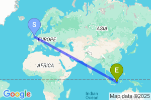 Map of the flight from London Heathrow to Banjarmasin