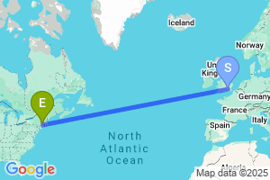 Map of the flight from London Heathrow to Hartford Bradley International