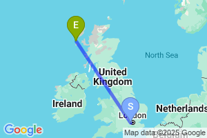 Map of the flight from London Heathrow to Benbecula