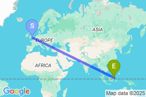 Map of the flight from London Heathrow to Raja Alam