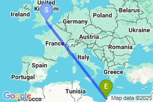 Map of the flight from London Heathrow to Benghazi