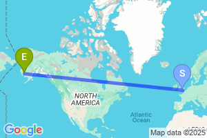 Map of the flight from London Heathrow to Bethel