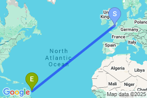 Map of the flight from London Heathrow to Bridgetown