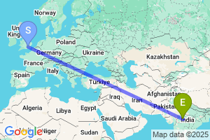 Map of the flight from London Heathrow to Bhopal