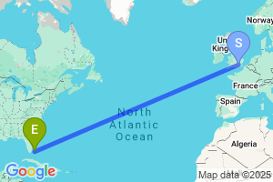 Map of the flight from London Heathrow to Bimini International