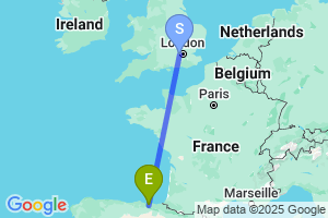Map of the flight from London Heathrow to Bilbao