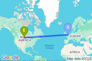 Map of the flight from London Heathrow to Bismarck