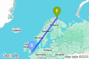 Map of the flight from London Heathrow to Batsfjord