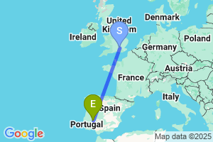 Map of the flight from London Heathrow to Badajoz