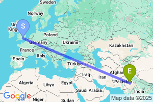Map of the flight from London Heathrow to Bikaner