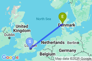 Map of the flight from London Heathrow to Billund