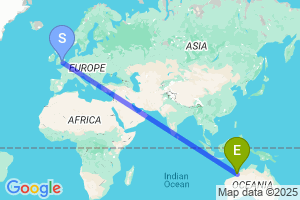 Map of the flight from London Heathrow to Broome