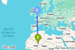 Map of the flight from London Heathrow to Bordj Badji Mokhtar