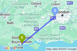 Map of the flight from London Heathrow to Bournemouth