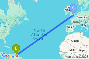 Map of the flight from London Heathrow to Bonaire