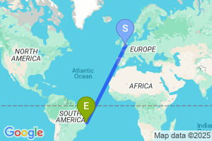 Map of the flight from London Heathrow to Porto Seguro