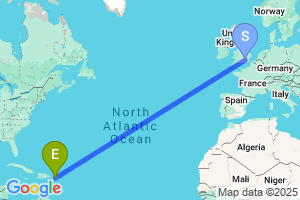 Map of the flight from London Heathrow to Aguadilla