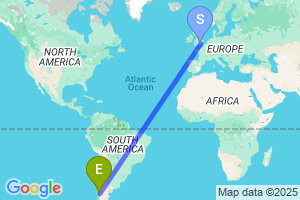 Map of the flight from London Heathrow to San Carlos Bariloche