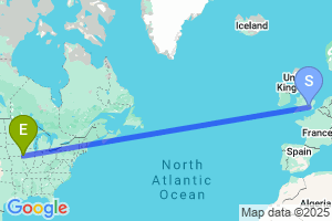 Map of the flight from London Heathrow to Burlington