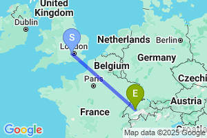 Map of the flight from London Heathrow to Bern