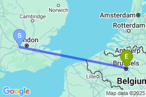 Map of the flight from London Heathrow to Brussels