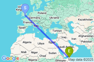 Map of the flight from London Heathrow to Bossaso