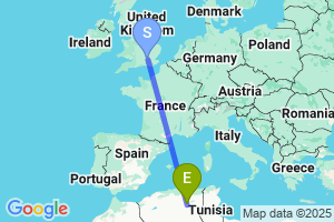 Map of the flight from London Heathrow to Biskra