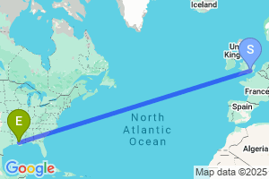 Map of the flight from London Heathrow to Baton Rouge