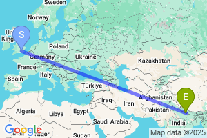 Map of the flight from London Heathrow to Bhairawa