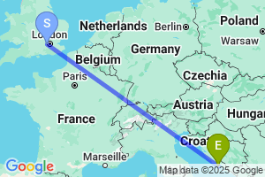 Map of the flight from London Heathrow to Bol