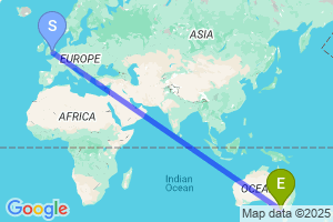 Map of the flight from London Heathrow to Bendigo