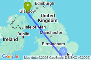 Map of the flight from London Heathrow to Campbeltown