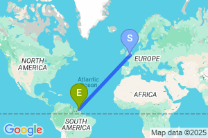 Map of the flight from London Heathrow to Cayenne