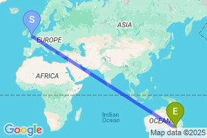 Map of the flight from London Heathrow to Cobar