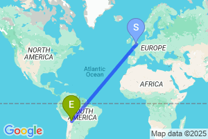 Map of the flight from London Heathrow to Cochabamba