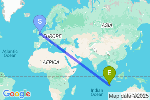 Map of the flight from London Heathrow to Cocos Islands