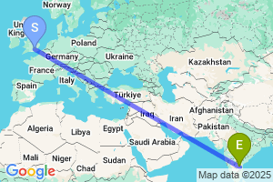 Map of the flight from London Heathrow to Kadapa