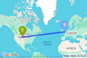 Map of the flight from London Heathrow to Chadron