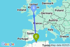 Map of the flight from London Heathrow to Chlef