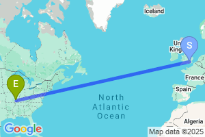 Map of the flight from London Heathrow to Cape Girardeau