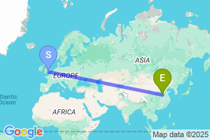 Map of the flight from London Heathrow to Zhengzhou