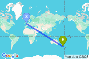 Map of the flight from London Heathrow to Christchurch