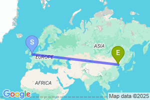 Map of the flight from London Heathrow to Chaoyang