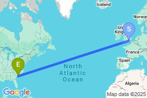 Map of the flight from London Heathrow to Charleston