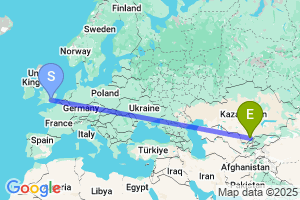 Map of the flight from London Heathrow to Shimkent