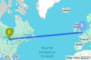 Map of the flight from London Heathrow to Sault Ste Marie Chippewa County