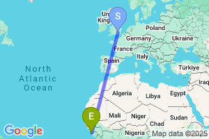 Map of the flight from London Heathrow to Conakry